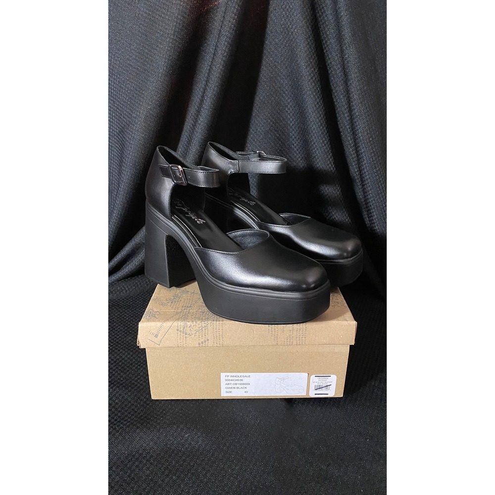 Free People Gwen Black Platform Mary Jane Pumps Sq Toe Block Heel OB1508609 40